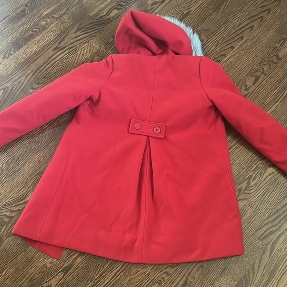 Cat & Jack Red Girls' Hooded Coat with Faux Fur Trim